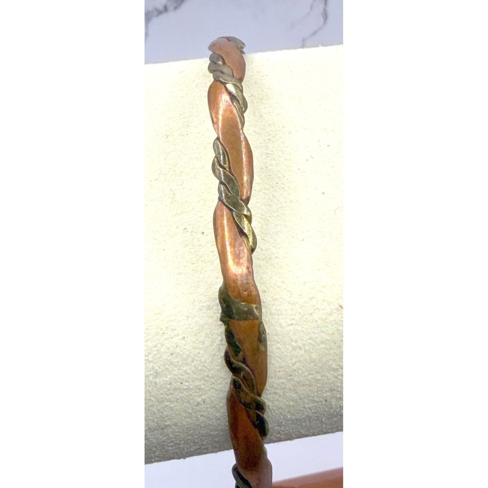Twisted Two Tone Bangle Bracelet Green Copper Tone Stackable 8.25"